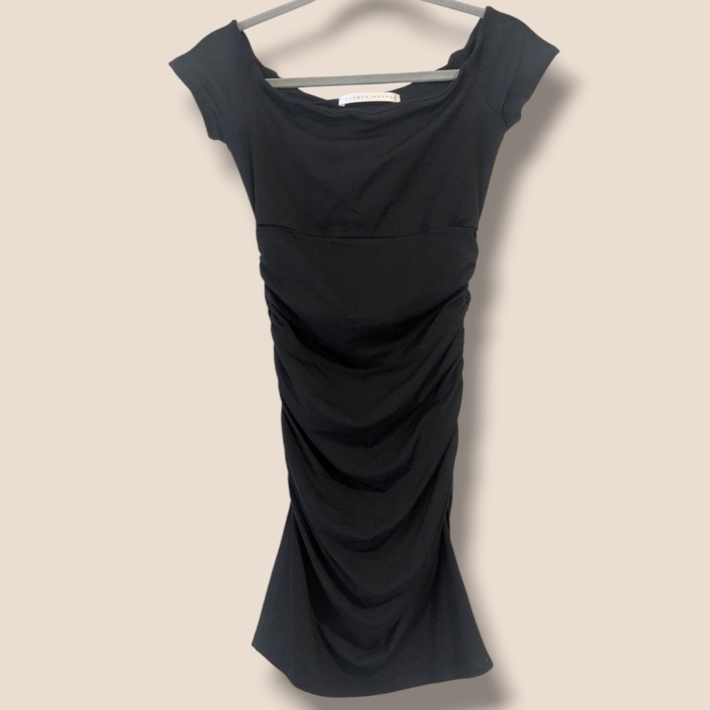 Susana Monaco Black Ruched Jersey Knit Bodycon Mini Dress Little Black Dress